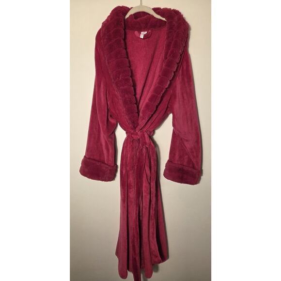 Joyspun Plush Bath Long Robe Womens 3XL Red W Pockets Shawl Collar Tie - Picture 2 of 11